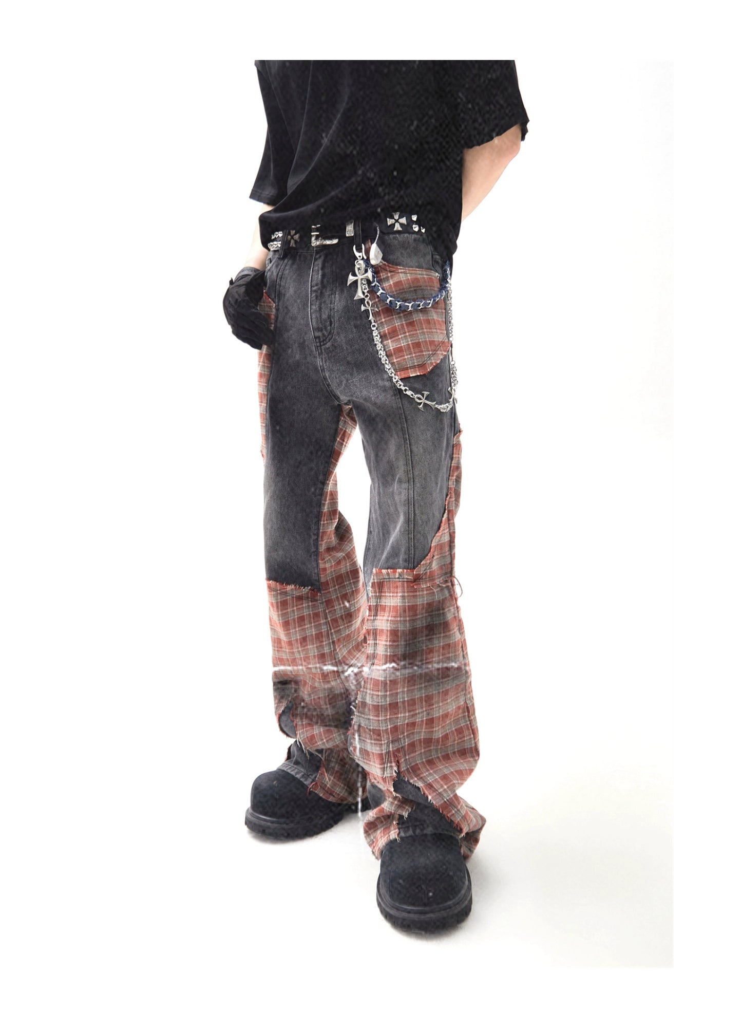 【25s Jul.】Plaid Panel Baggy Jeans