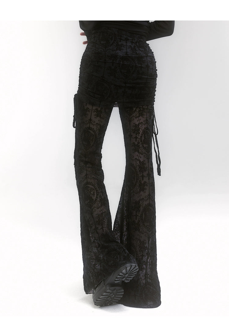 【25s Jul.】Slight Flared Faux Two-Piece Mesh Pants