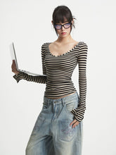 【25s Aug.】Vintage Striped V-Neck Long Sleeve Shirt