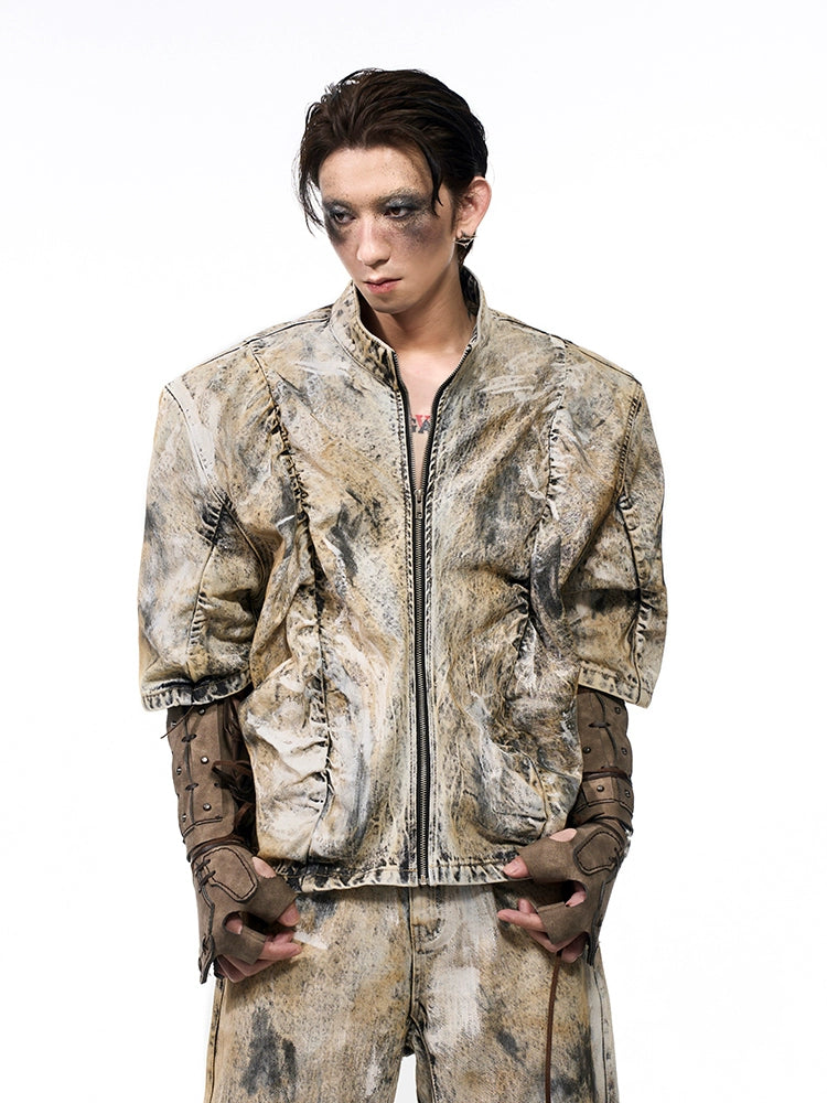 【25s May.】Summer Wasteland Style Shoulder Pad Zipper Denim Jacket