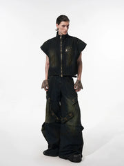 【25s Sep.】Street Style Short Stand Collar Denim Vest/jeans