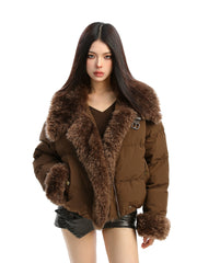 【25s Dec.】Large Fur Collar Patchwork Padded Jacket
