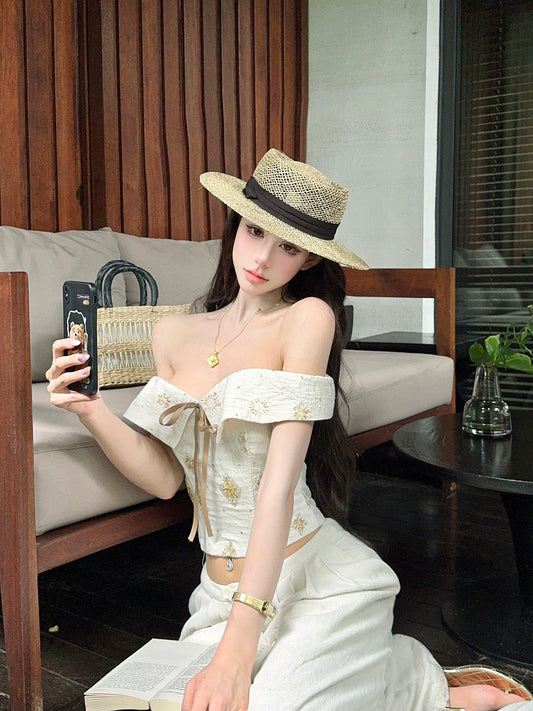 【25s Aug.】Retro Lace-Up Bandeau Vest and Trousers Set