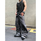【25s Jun.】Vintage Washed Distressed Colorblock Thorn Print Jeans