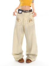 【25s May.】Grunge Wash Embroidered Wide Leg Jeans