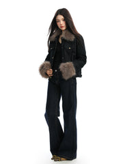 【25s Dec.】Fur-trimmed Denim Cotton Jacket