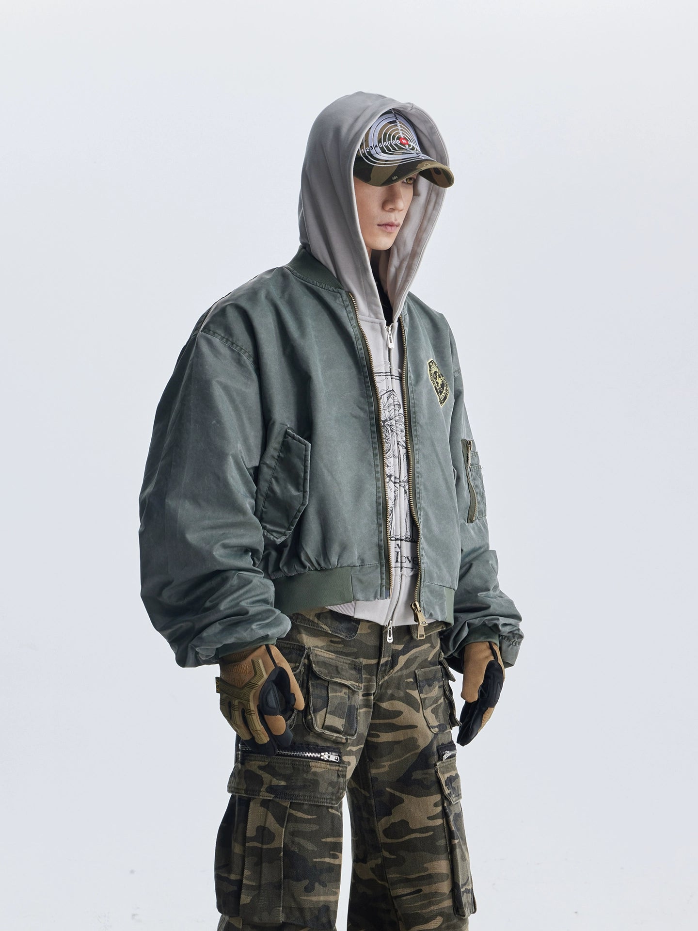 【25s Aug.】Distressed Washed Loose Bomber Jacket