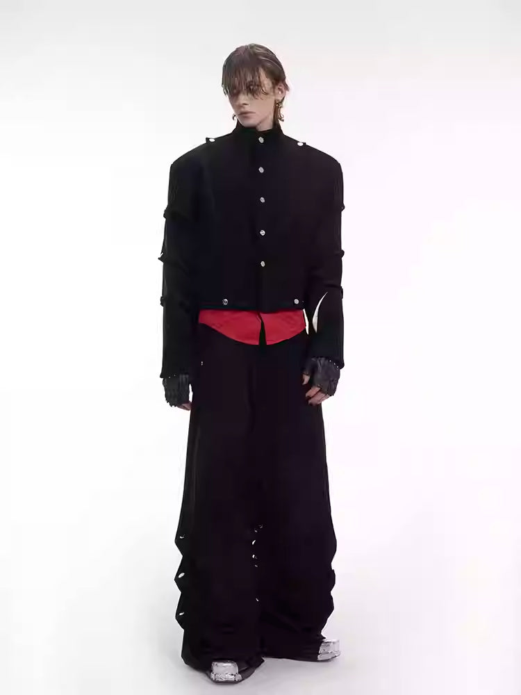 【25s Apr.】Suede black pleated deconstructed jacket / pants