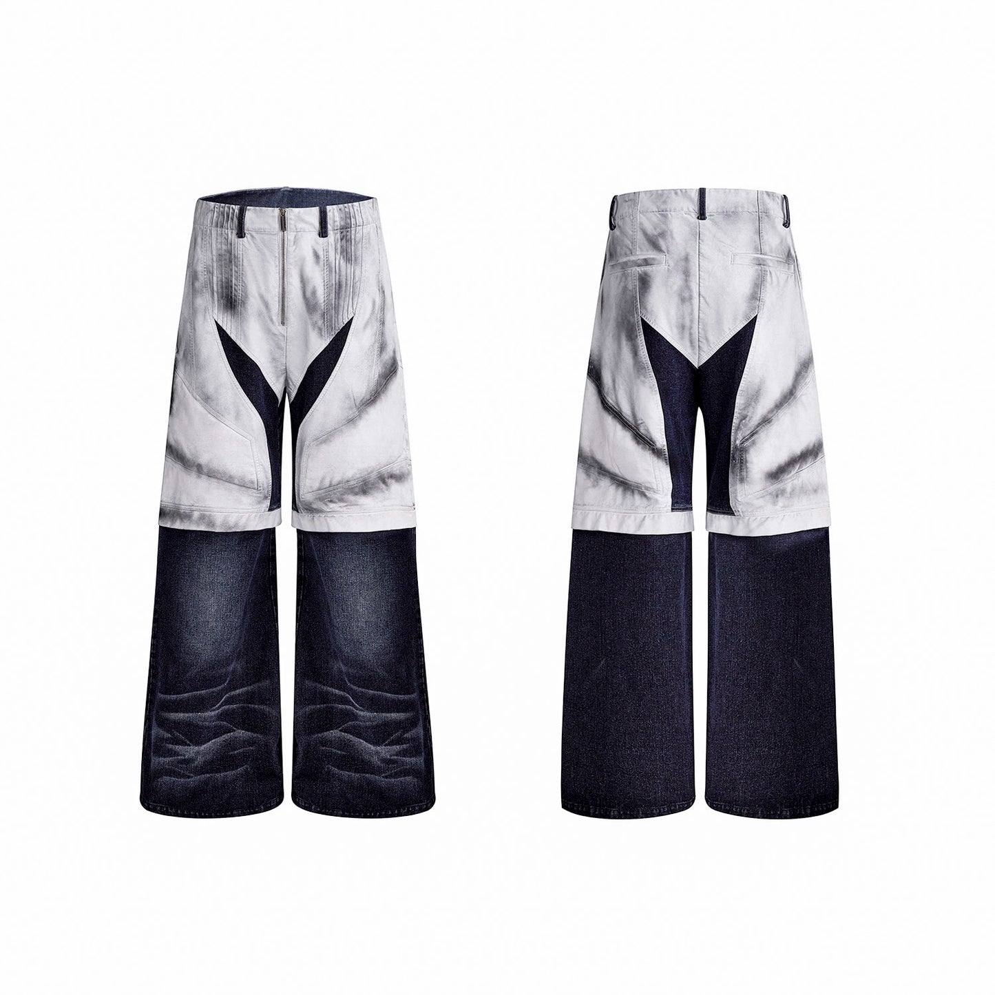【25s Aug.】Patchwork Painted Dirty-Wash Wide-Leg Denim Pants Set