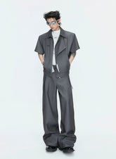 【26s May】Asymmetric Layered Cropped Shoulder Jacket Set