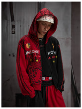 Black Red Contrast Graphic Hoodie