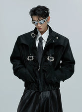 【25s Nov.】Crocodile-print Scale Cropped Leather Jacket