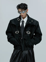 【25s Nov.】Crocodile-print Scale Cropped Leather Jacket