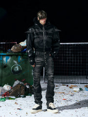 Deconstructed Silhouette Cropped Fur Collar Jacket