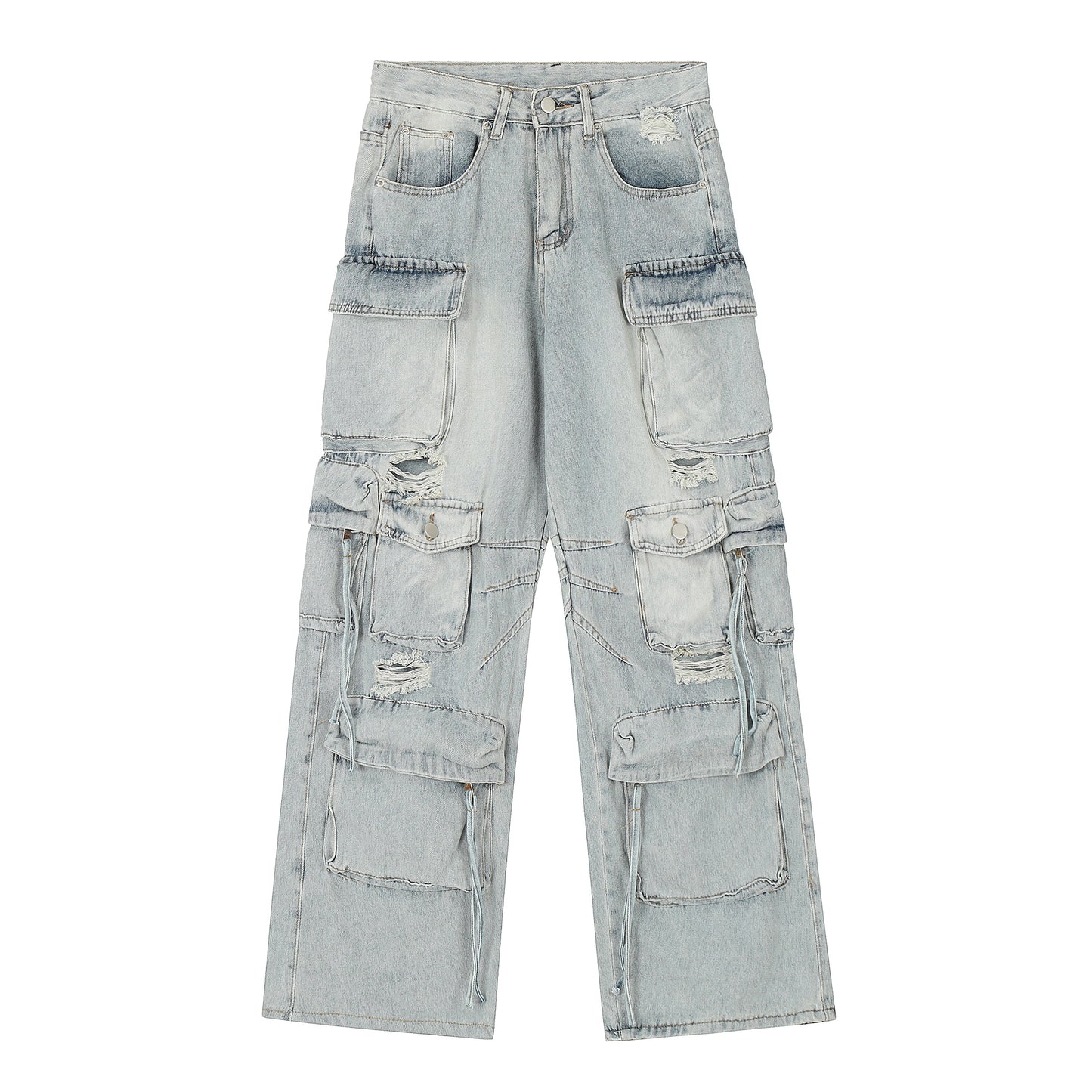 【25s Jul.】Heavy Washed Ripped Multi-pocket Jeans