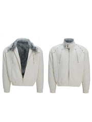【25s Nov.】"Snowy Silver Fox" Plush Leather Jacket (No Hood)