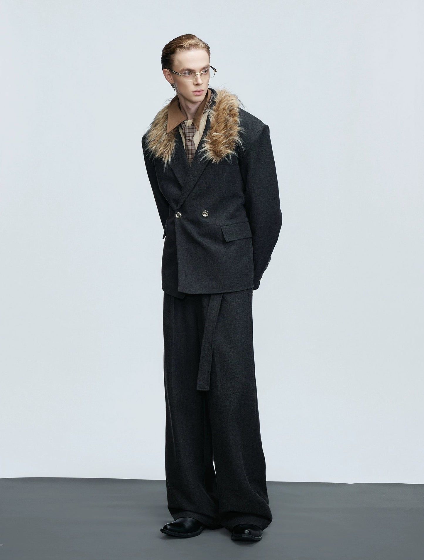 【25s Nov.】Elegant Detachable Fur Collar Wool Suit/Trousers