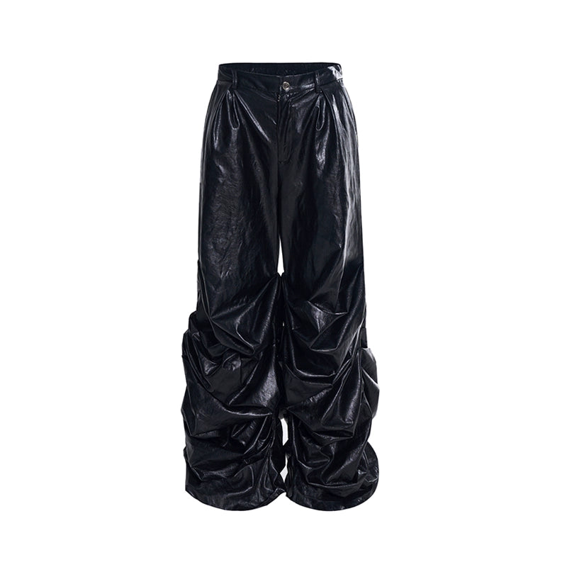【24s Nov.】Men's Wide-Leg Ruched Leather Pants ArtsKoreanMan