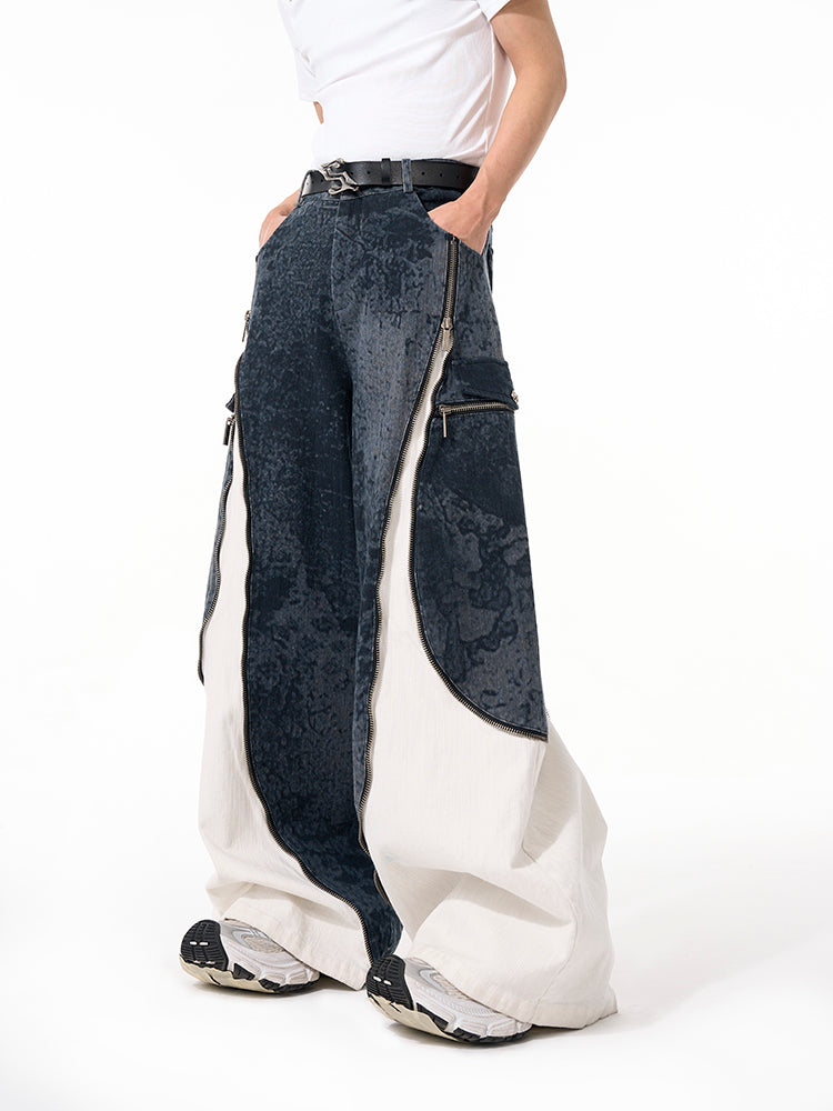 【25s Apr.】Faux Two-piece Design Zippered Denim Jacket+Pants