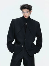 【26s Apr.】Layered Stand Collar V-Neck Structured Jacket / Pants