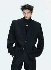 【26s Apr.】Layered Stand Collar V-Neck Structured Jacket / Pants