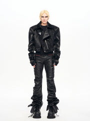 【25s Nov.】Leopard Print Metal Buckle Design Leather Jacket