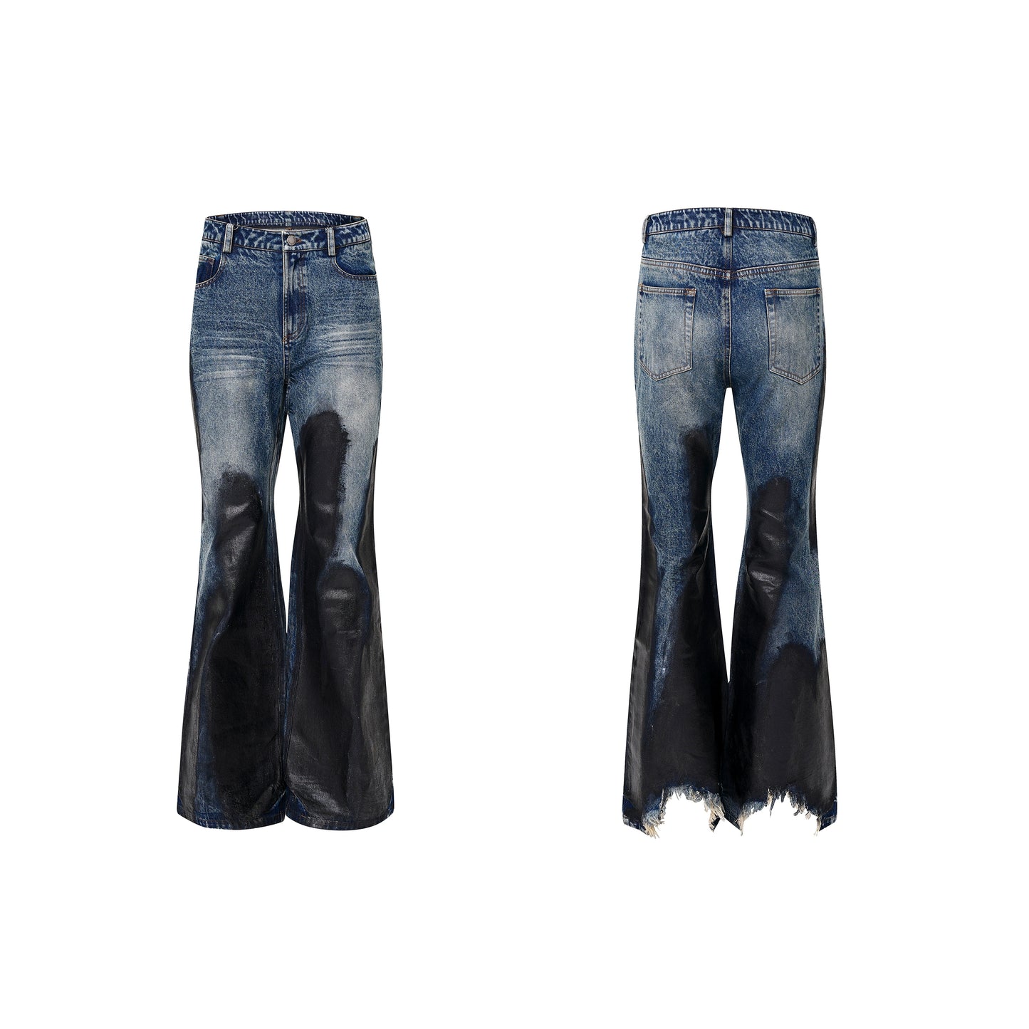 Heavy Waxed Flared Tassel Jeans