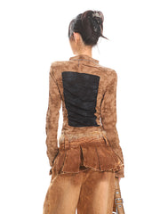 【25s Apr.】Cross-textured Fabric Pleated Slim-fit Top