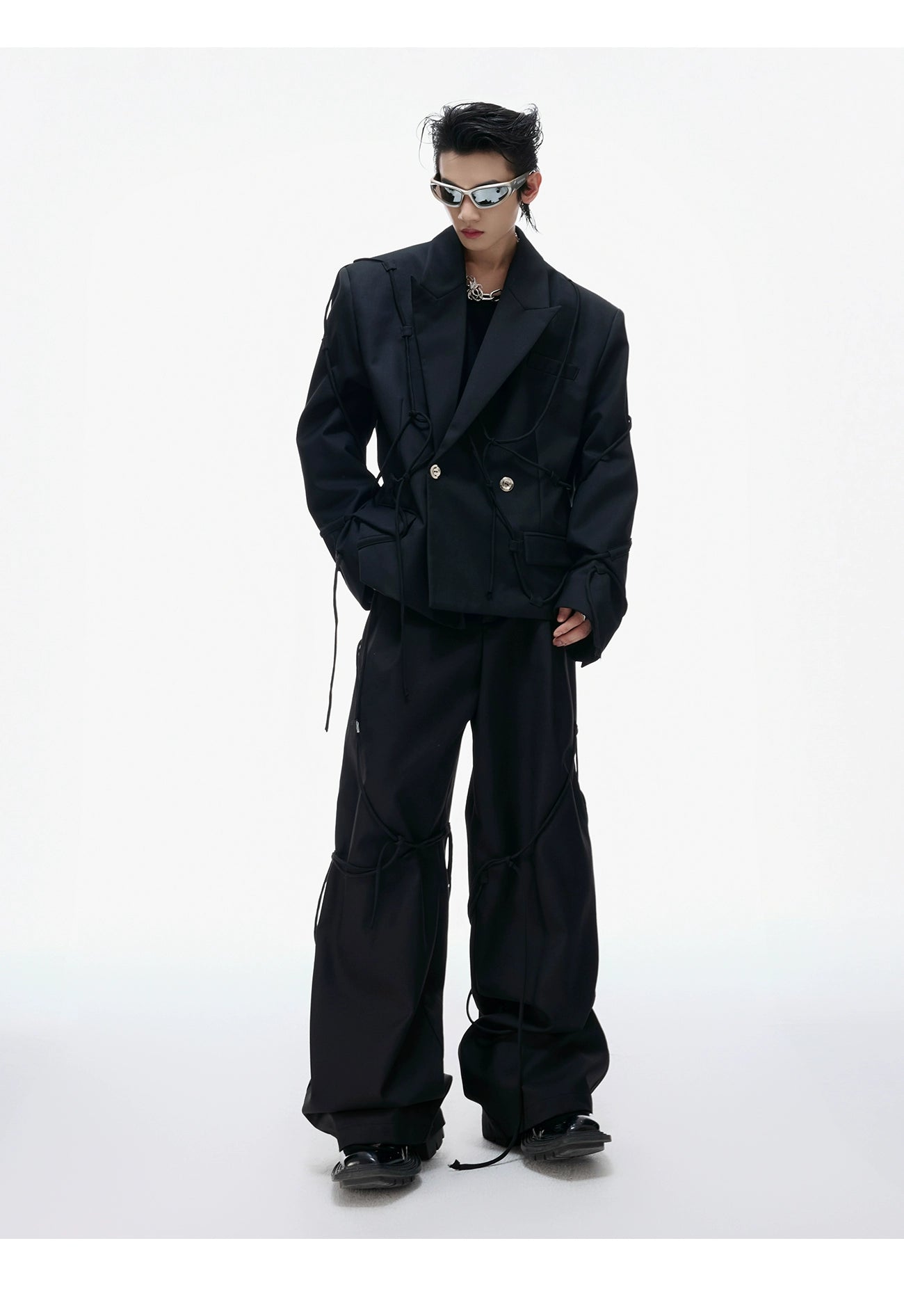【25s Aug.】Striped Belted Cropped Blazer /Pants Set