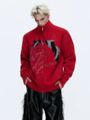 【26s Jan.】High-neck Horse Pattern Knit Cardigan