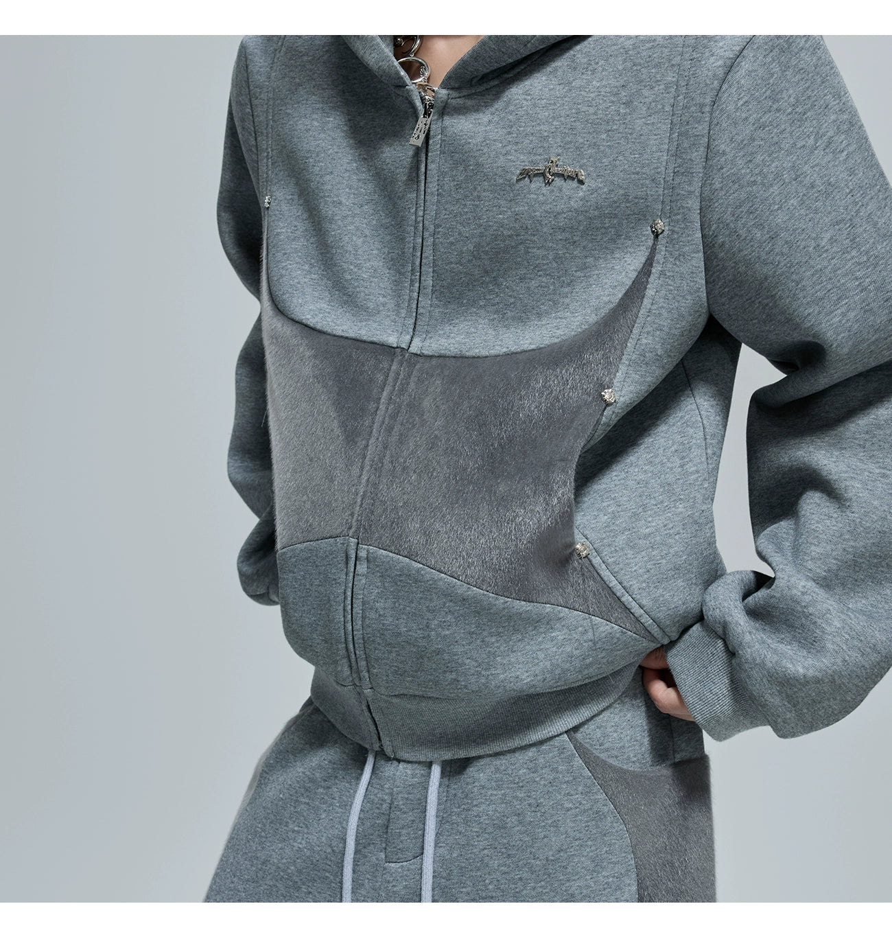 【25s Oct.】Hooded Cropped Mohair Patchwork Hooide/Pants