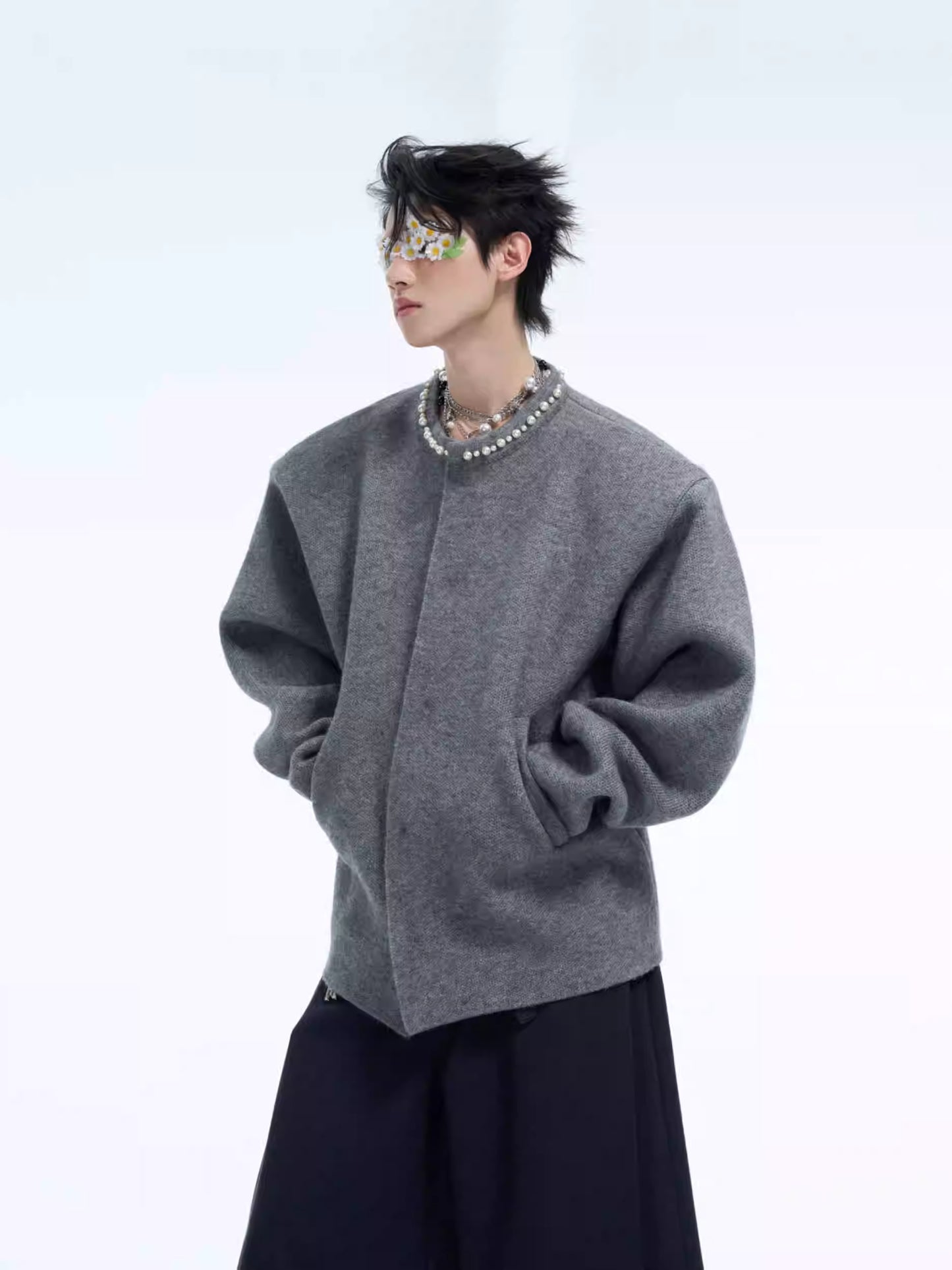 【24s Nov.】Simple Light Luxury Pearls Embellished Short Cardigan Sweater ArtsKoreanMan