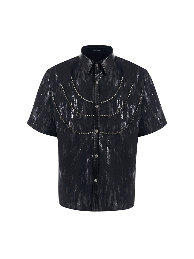 【25s May.】Metallic Coated Shoulder Pad Short Sleeve Shirt