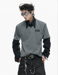 【26s Apr.】Contrast Stripe Convertible Layered Polo Shirt