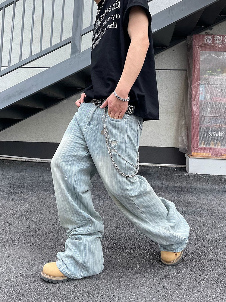 【25s Jun.】Vintage Vertical Stripe Distressed Jeans