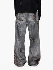 Blood Wash Distressed Flared Denim Jeans