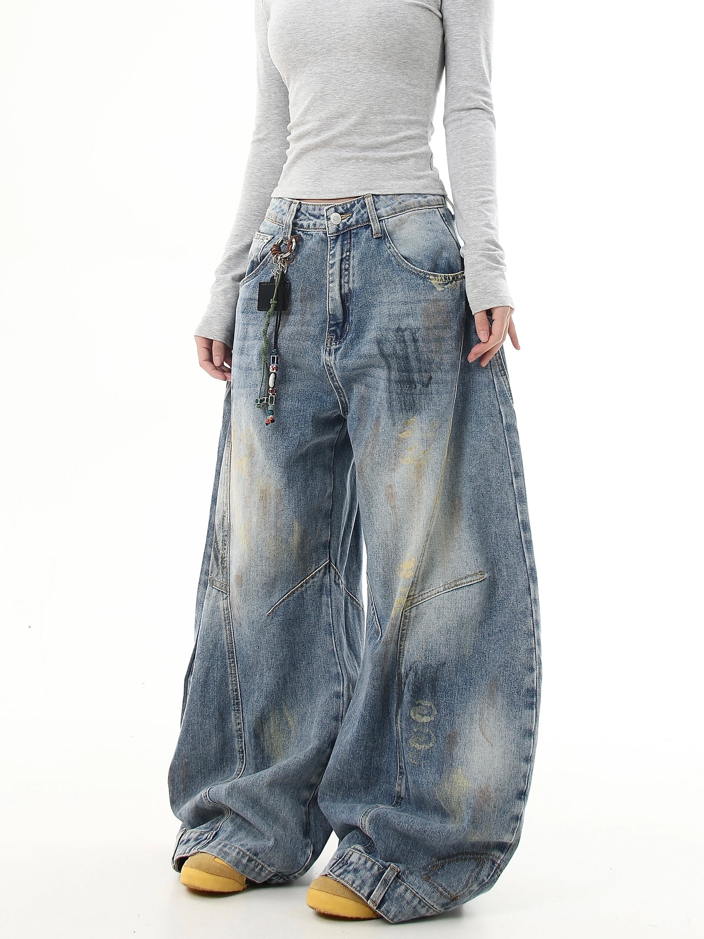 【25s Jul.】Vintage Dirty Distressed Graffiti Machete Jeans