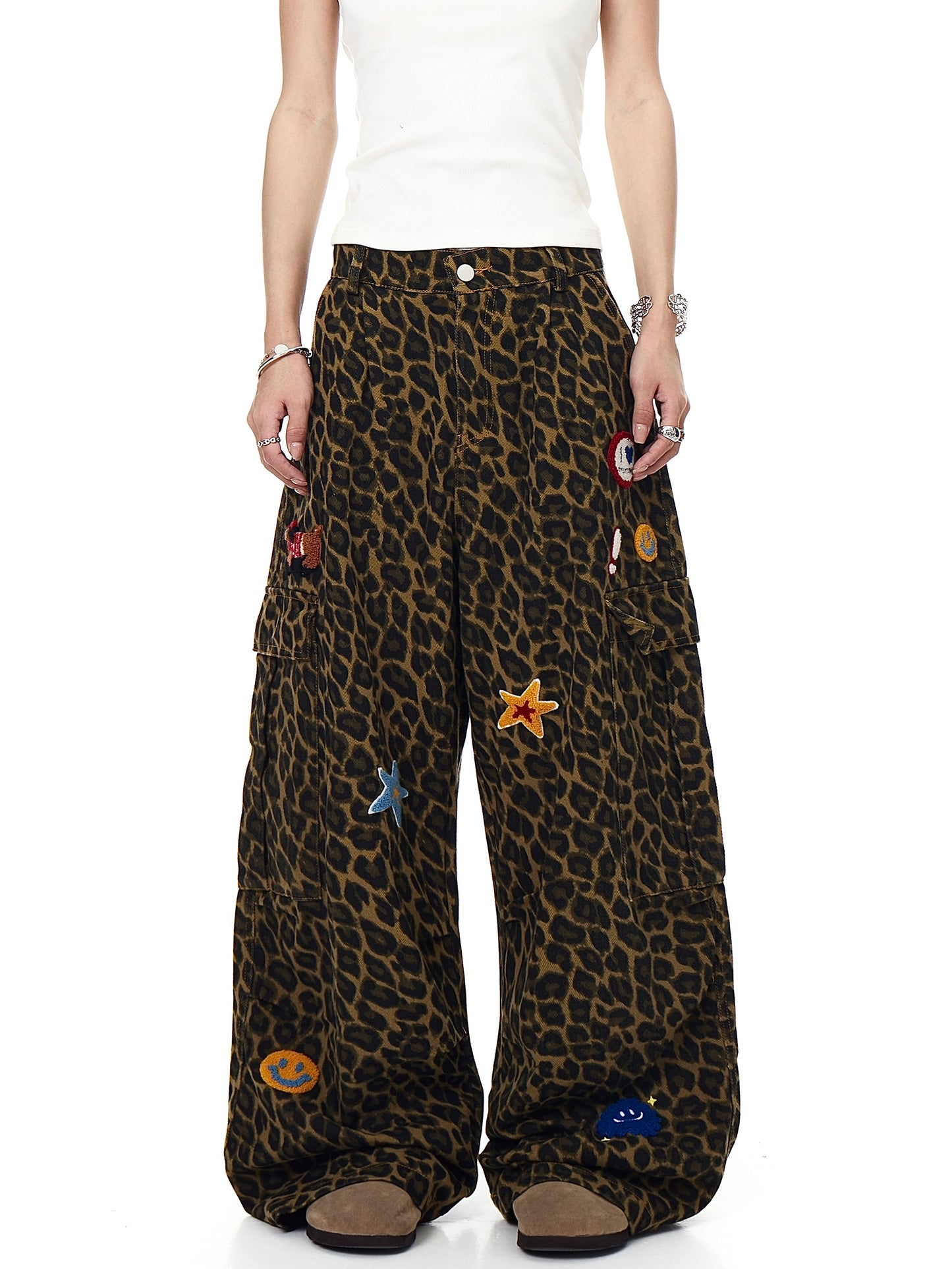 【25s Aug.】Vintage Patchwork Embroidered Leopard Print Jeans