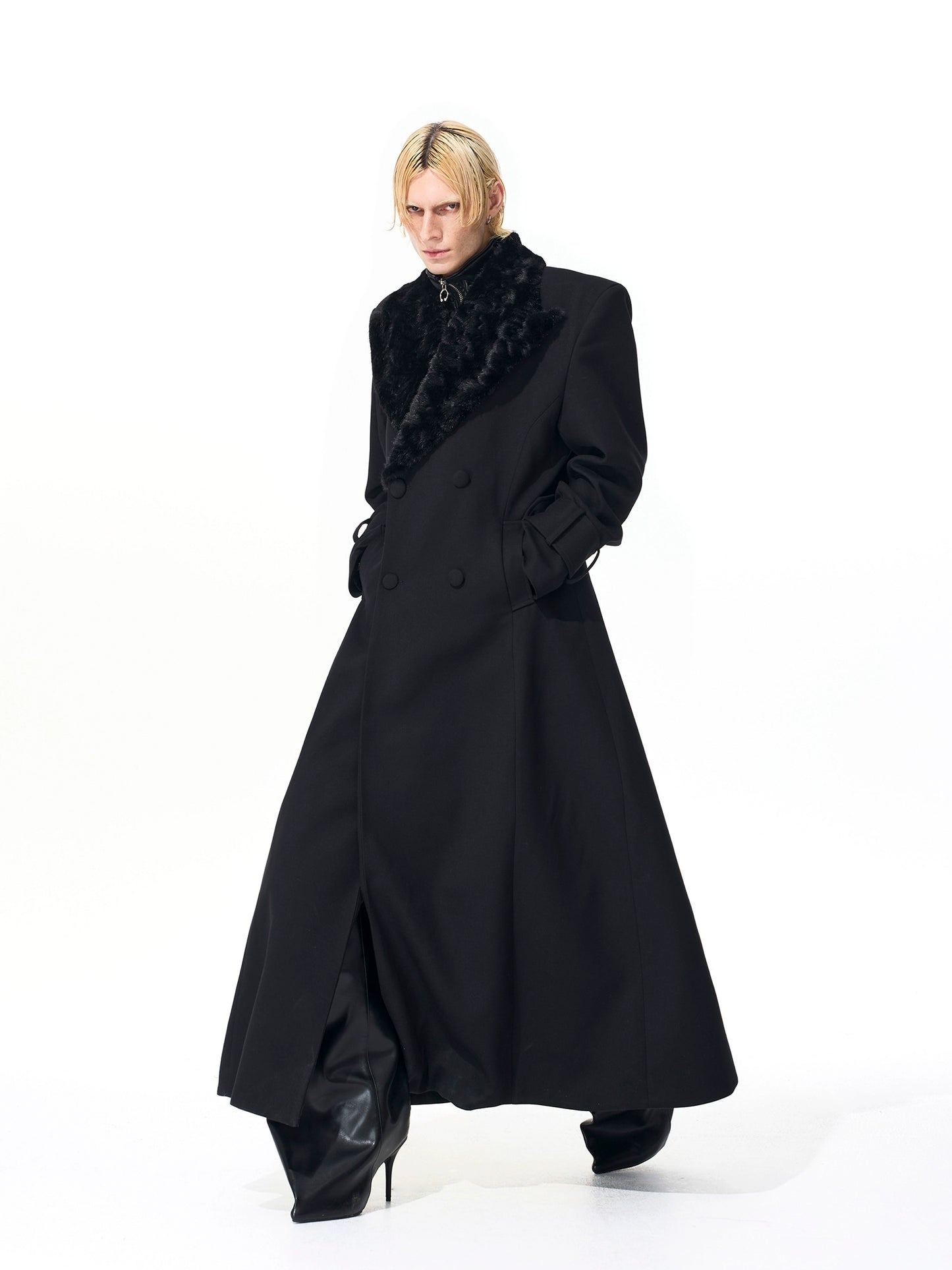 【25s Nov.】Elegant Long Trench Coat with Fur Collar