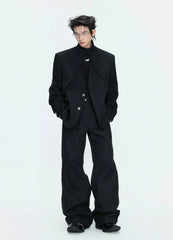 【26s Apr.】Layered Stand Collar V-Neck Structured Jacket / Pants