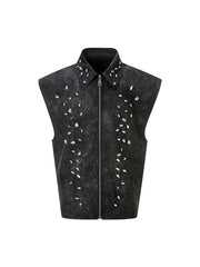 【25s Jun.】Vintage Sleeveless Diamond Zipper Vest
