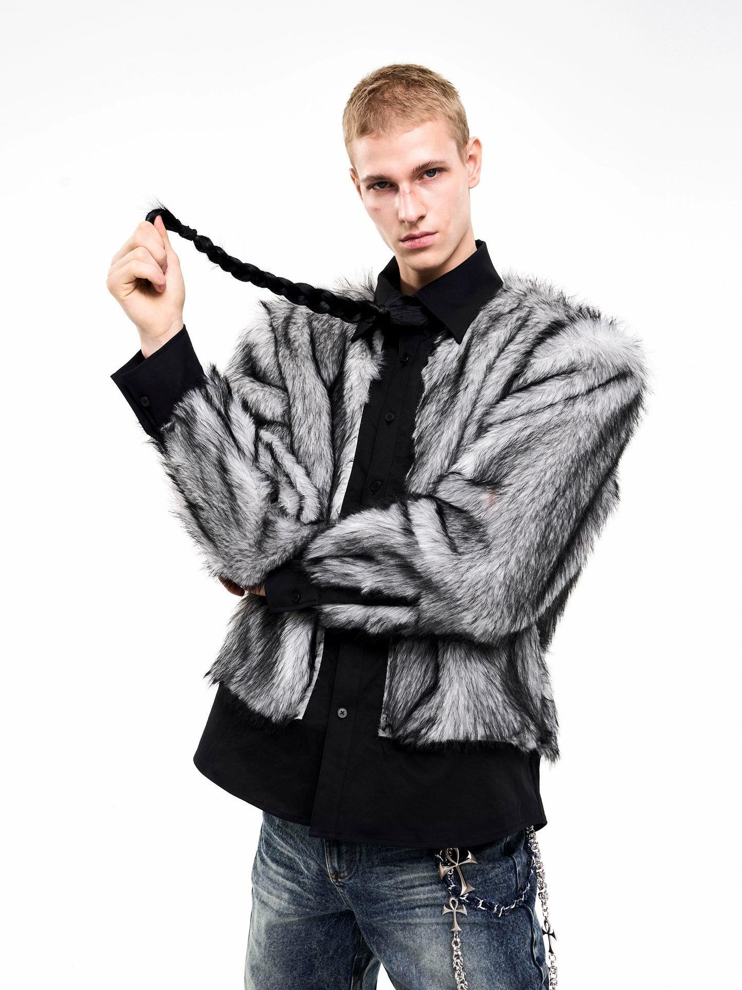 【25s Oct.】Faux Fur Patchwork Design Plush Warm Shirt