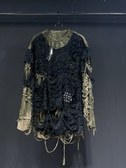 Distressed Black Oversized Long Sleeve T-Shirt