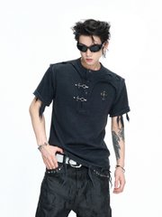 Distressed Rib Texture Henley Tee