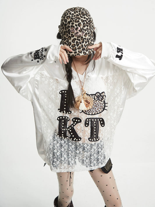 【25s Aug.】Loose V-neck Lace Pearl Stitching Long Sleeves