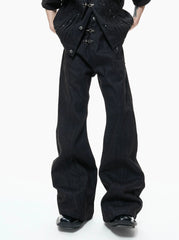 【26s Apr.】Horseshoe-Buckle Ruched Short-Sleeve Denim Jacket / Jeans