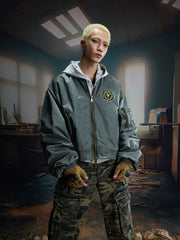 【25s Aug.】Distressed Washed Loose Bomber Jacket