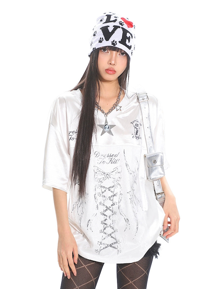 【25s Apr.】Tie-Dye Lace Trim Satin Sporty Tee