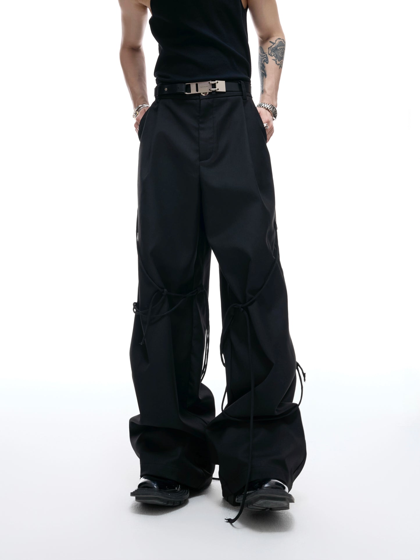 【25s Aug.】Striped Belted Cropped Blazer /Pants Set