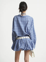 【25s Aug.】Plaid Cropped Shirt & Puff High-Waisted Skirt Set